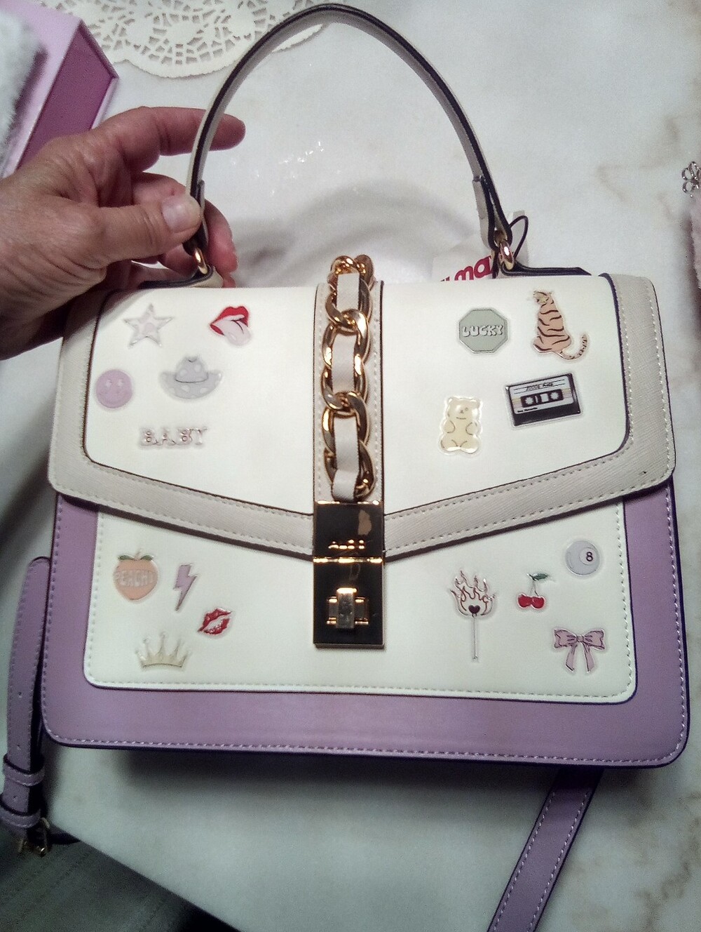 Aldo Lavender & White Decal Satchel (On Sale! )